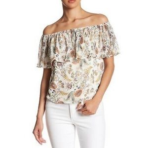 Socialite Floral Pleated Off the Shoulder Top Size L